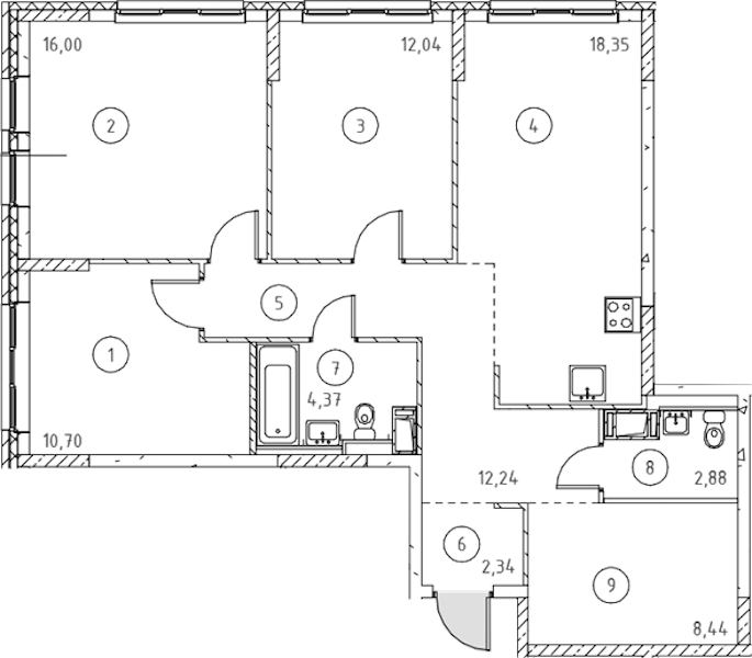 3-комнатная квартира 87.36 м², 9/11 эт., ЖК «Новое Колпино»